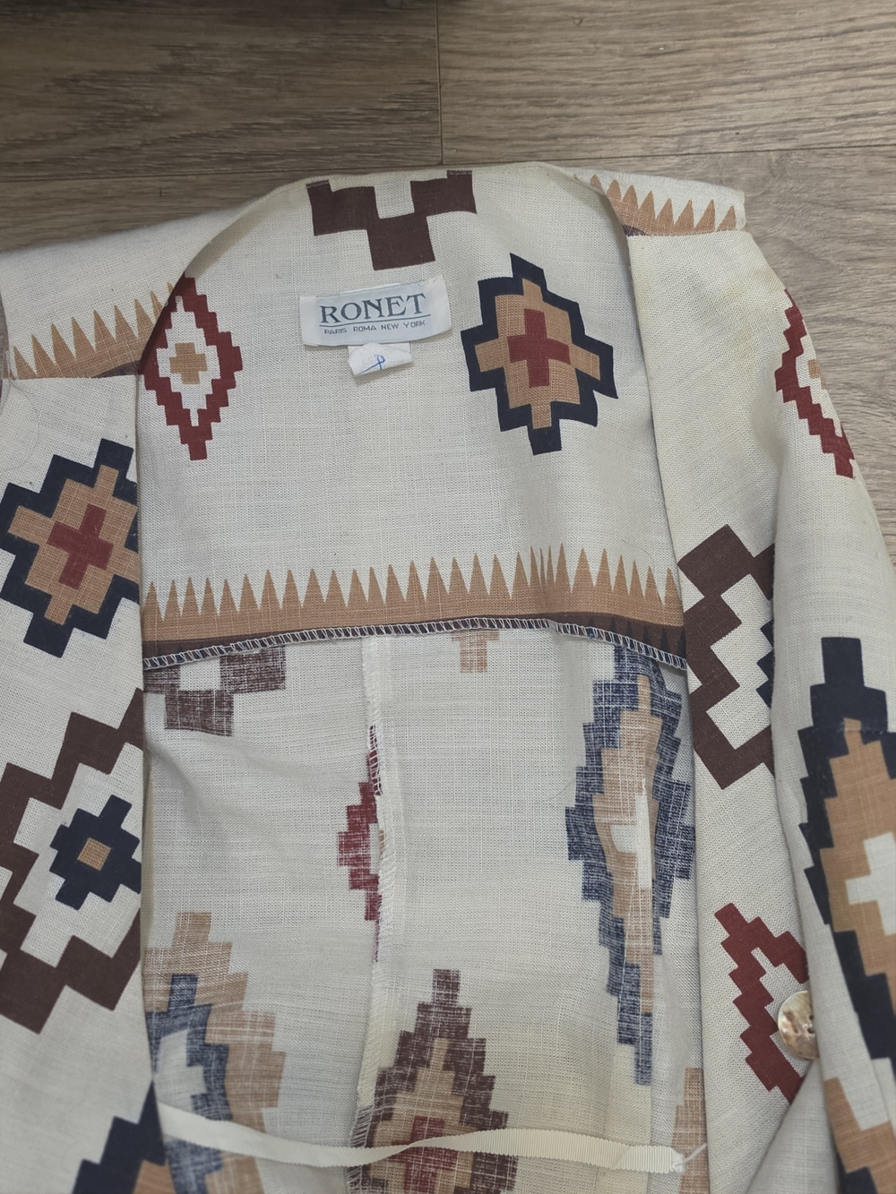 Ronet Southwestern Print Linen Blazer - Cream, Rust, Navy, Tan
